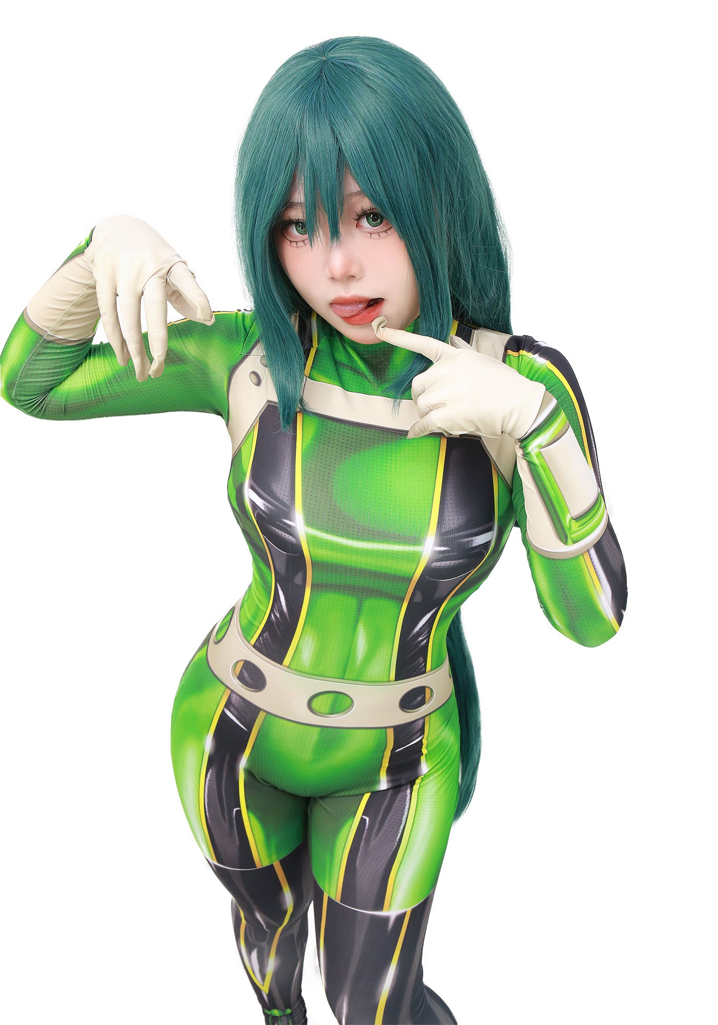 DAZCOS Womens US Size 0-18 Froppy Asui Tsuyu Cosplay Costume Anime Green Bodysuit