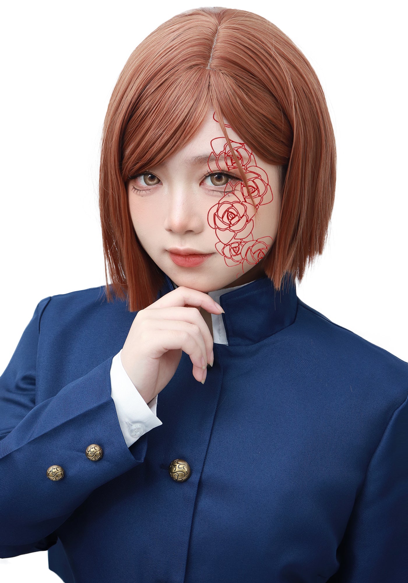 Jujutsu Kaisen Kugisaki Nobara Cosplay Wig with Stickers for Anime Costume