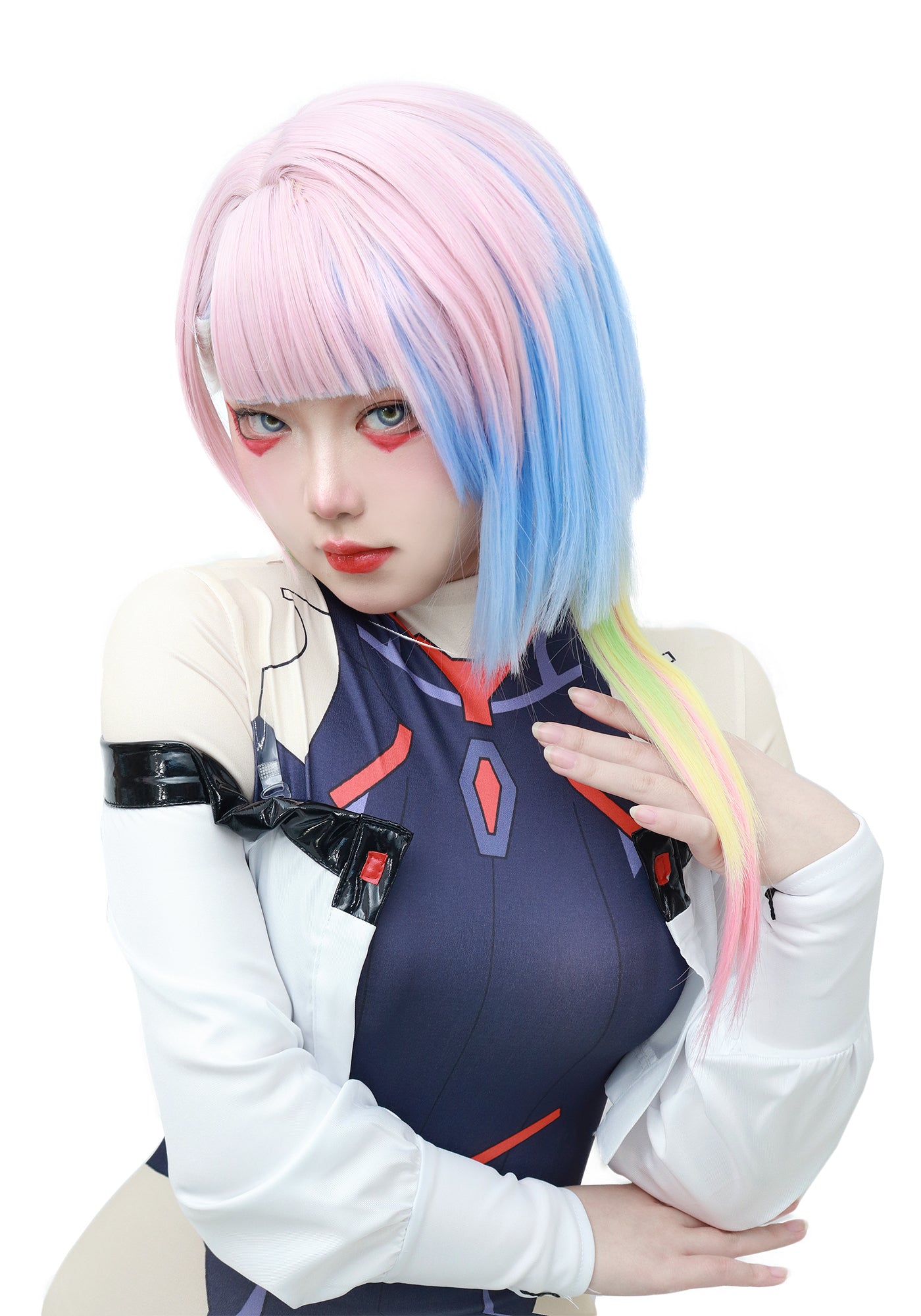 DAZCOS Lucy Cosplay Wig for Women Anime Halloween Costume (Pink-Blue)