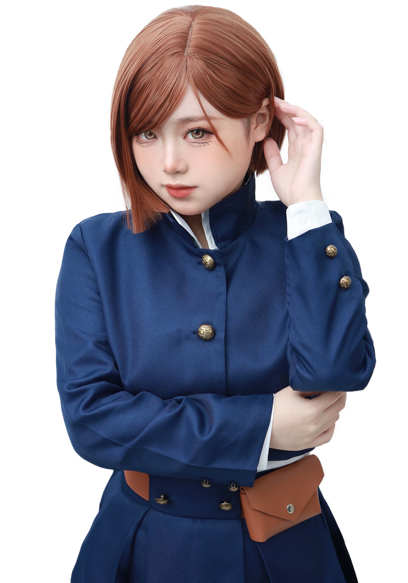 Kugisaki Nobara Cosplay Wig with Stickers for Anime Costume