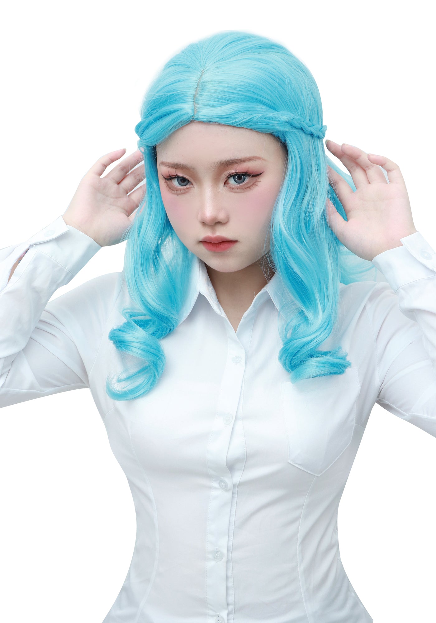 DAZCOS Blue Long Wavy Wig Braid Curly Wave Wig for Adults Kid Halloween Cosplay Costume