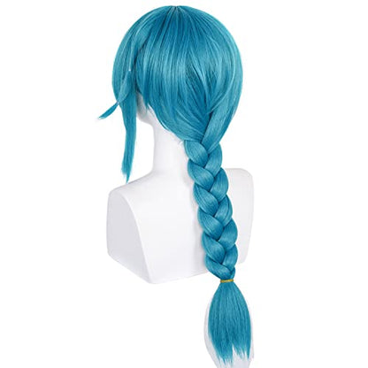 DAZCOS Femme Anime Poudre Cosplay Perruque Bleu Tresses Tresses Cheveux avec Frange Bleu
