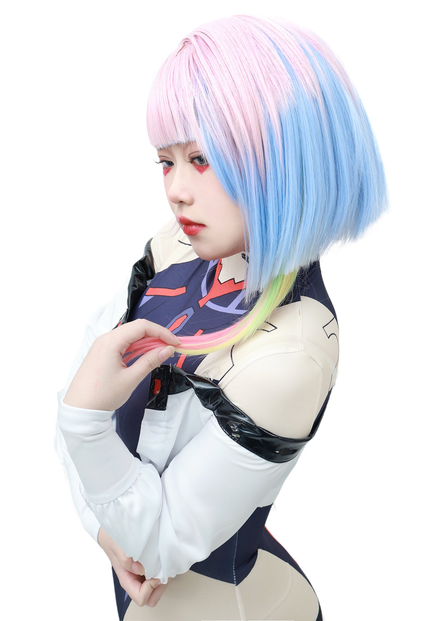 DAZCOS Lucy Cosplay Wig for Women Anime Halloween Costume (Pink-Blue)