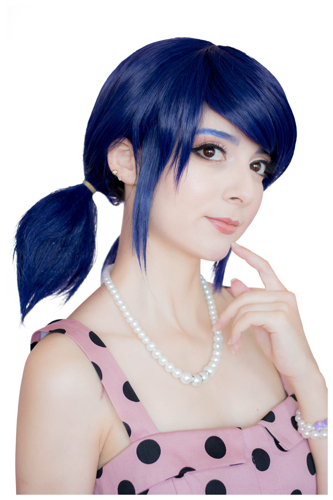 Anime Cosplay Perruque Pour Filles Femmes Cheveux Bleus Avec Corde Rouge