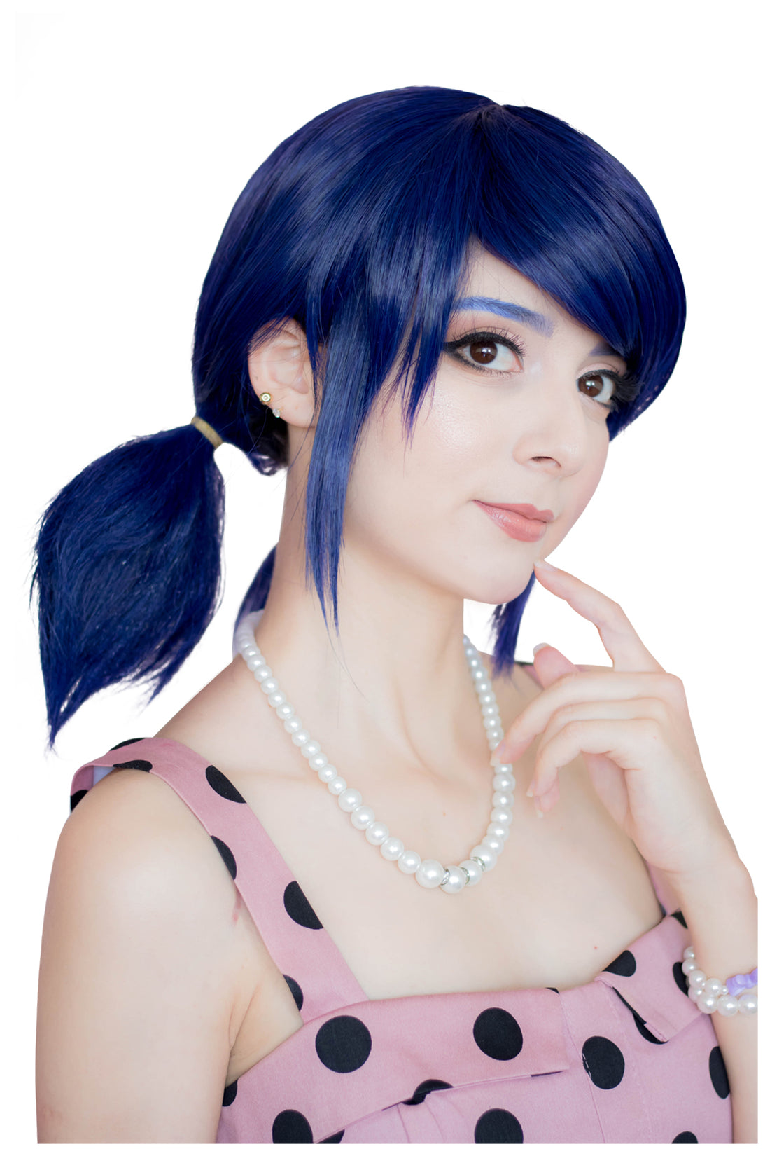 Anime Cosplay Wig For Girls Women Blue Hair With Red Rope