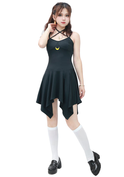 DAZCOS Femme Taille US Sailor Luna Cosplay Costume Noir Cravate Dos Slip Robe pour la Fête
