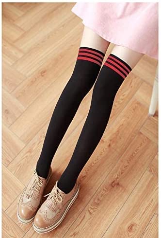 Classic Triple Striped Socks Thigh High One Size Stockings for Women
