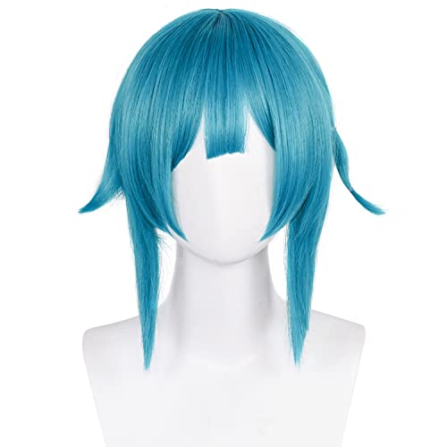DAZCOS 女性用アニメ パウダー コスプレ ウィッグ ブルー 三つ編み おさげ髪 前髪付き ブルー