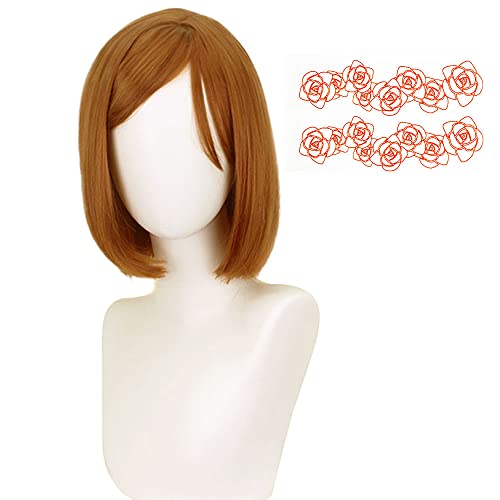 Kugisaki Nobara Cosplay Wig with Stickers for Anime Costume