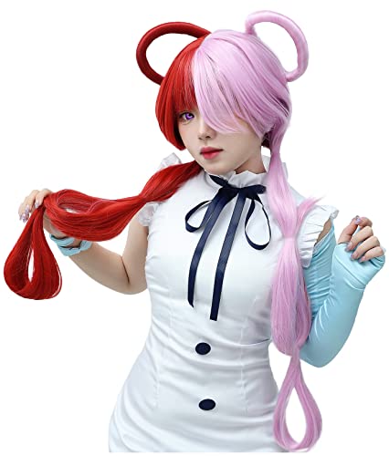 DAZCOS Uta Cosplay Wig Half Red and Purple Long Hair Women Anime for Halloween Christmas and Daily