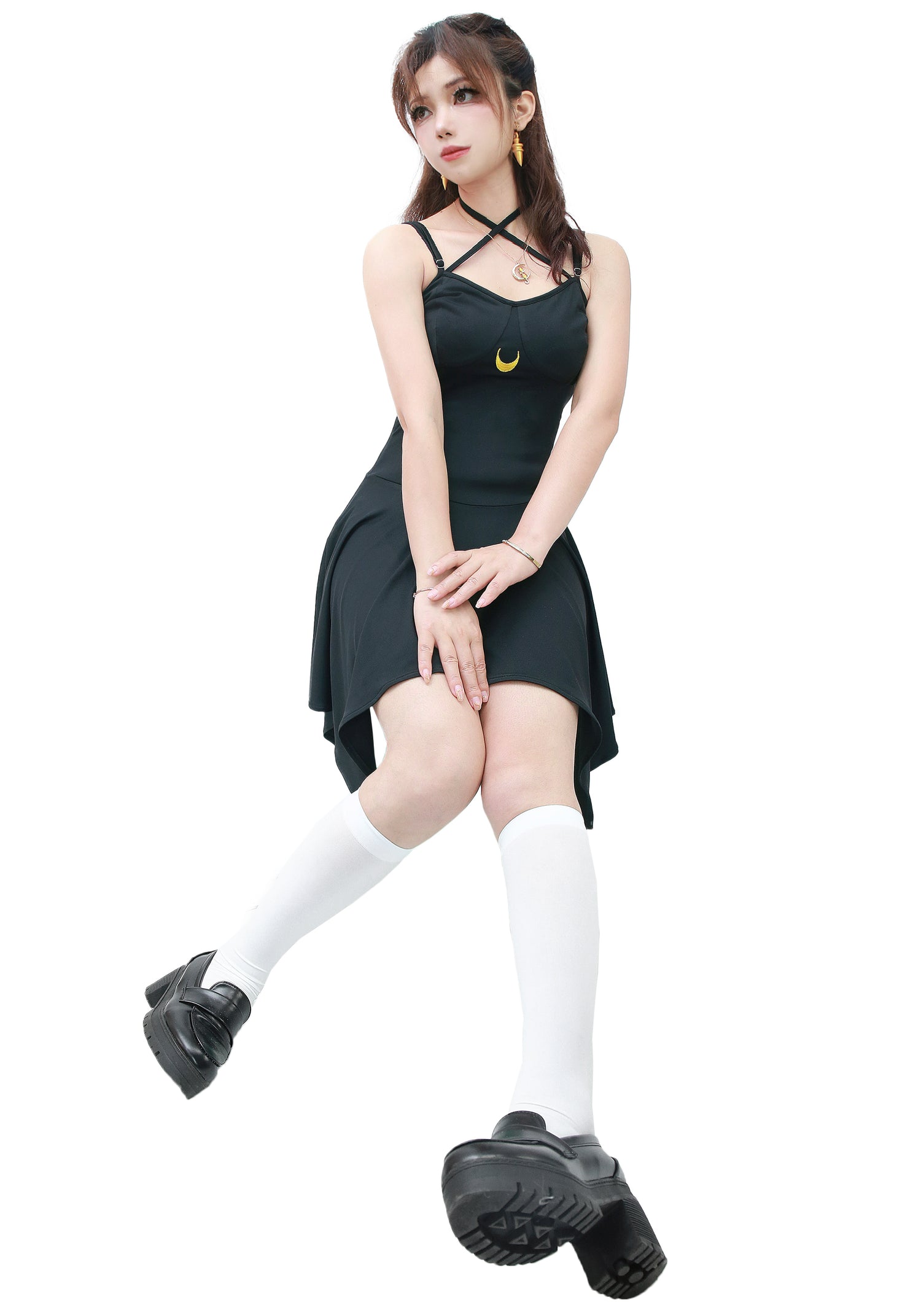 DAZCOS Femme Taille US Sailor Luna Cosplay Costume Noir Cravate Dos Slip Robe pour la Fête
