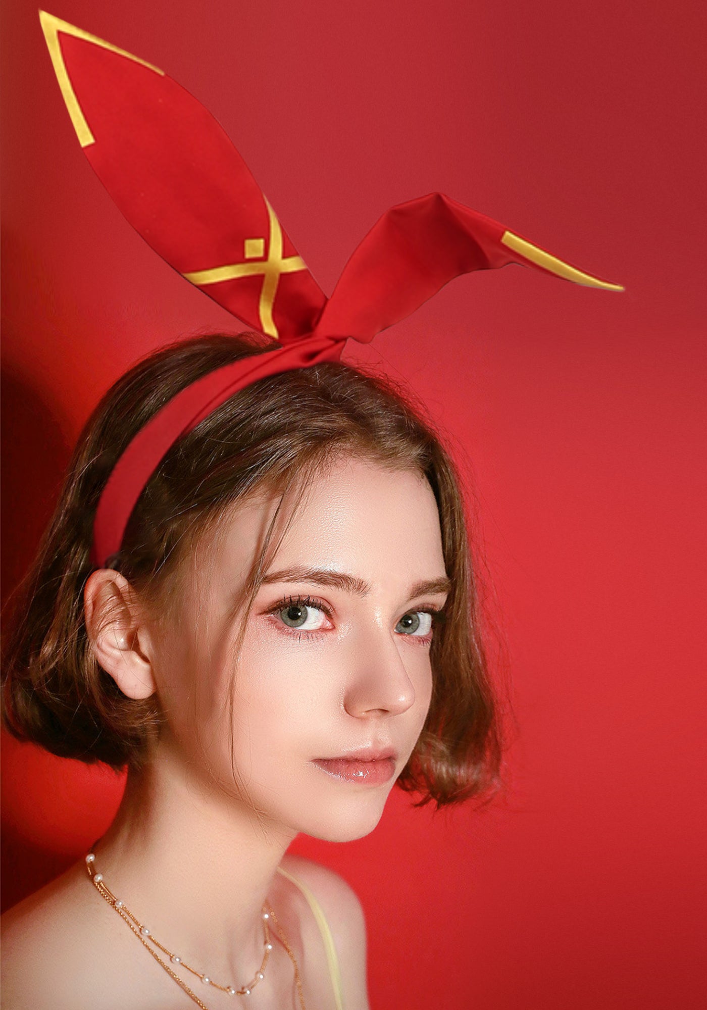 Amber Headband Red Bunny Ear Hairband for Women Cosplay Accessory and Daily