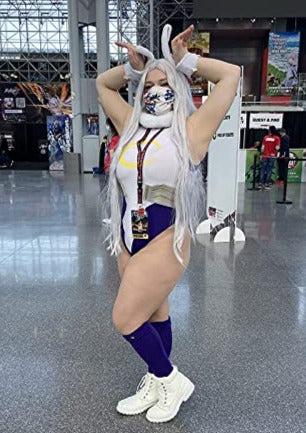 DAZCOS Femme BNHA Bunny Hero Miruko Cosplay Perruque pour Anime Halloween Costume Argent
