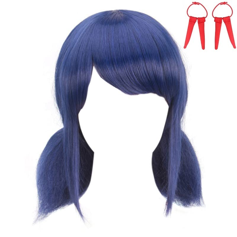 Anime Cosplay Perruque Pour Filles Femmes Cheveux Bleus Avec Corde Rouge