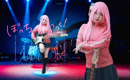 Gotou Hitori Cosplay Costume Pink Coat Skirt Headdress Socks Set