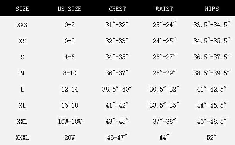 dva bodysuit size chart