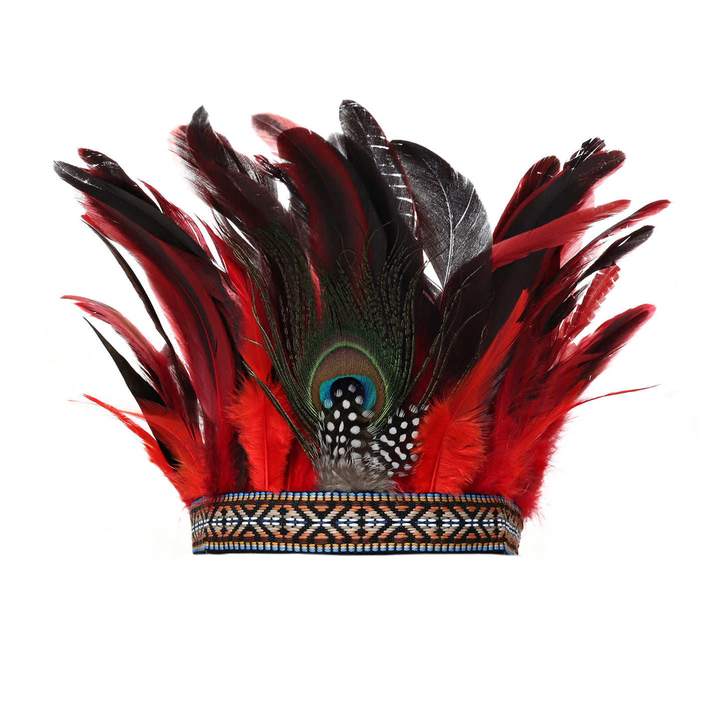 DAZCOS Peacock Feather Crown Carnival Headpiece Showgirl Headdress 1920s Flapper Accessories