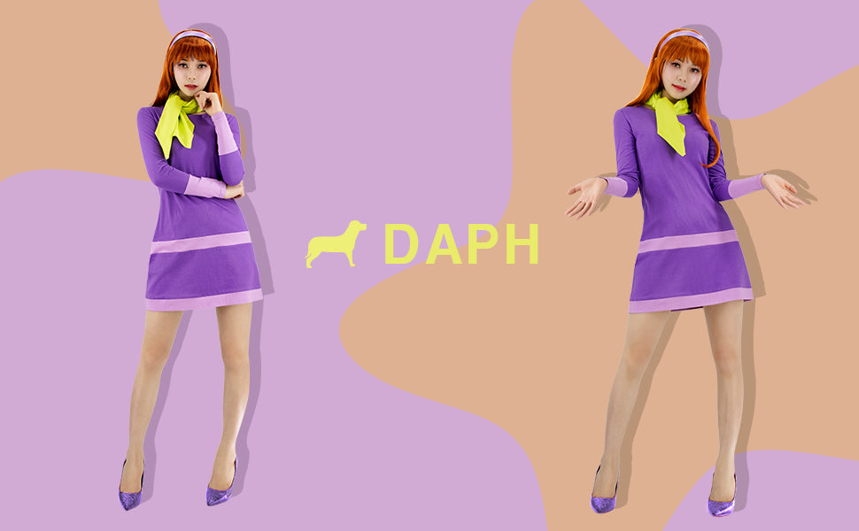 DAZCOS Costume de cosplay Daphné pour femme avec bandeau écharpe