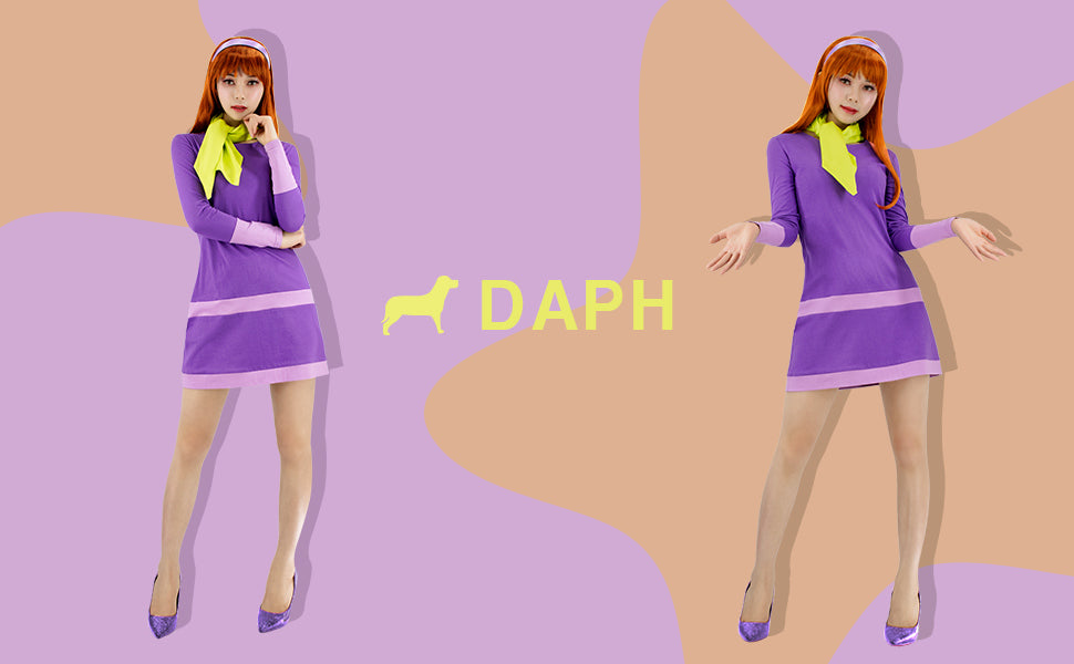 Womens Daphne Cosplay Costume Outfit with Scarf Headband