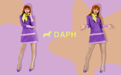 Womens Daphne Cosplay Costume Outfit with Scarf Headband