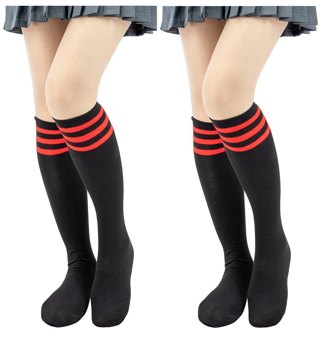 DAZCOS Classic Schoolgirl Triple Striped Socks Over The Calf Tube Socks for Valentine&