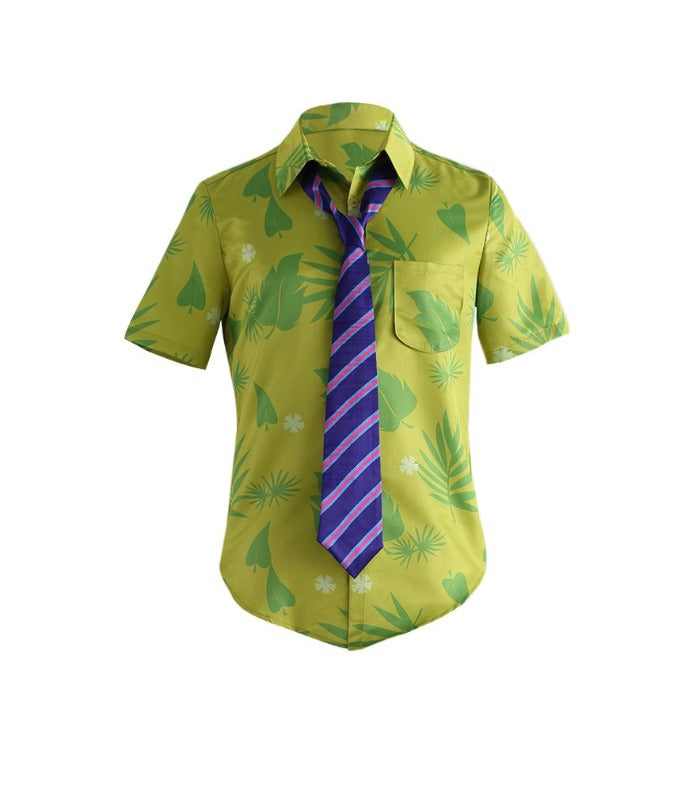 DAZCOS US Size Green Printed T-Shirt Purple Tie for Mens Cosplay or Casual