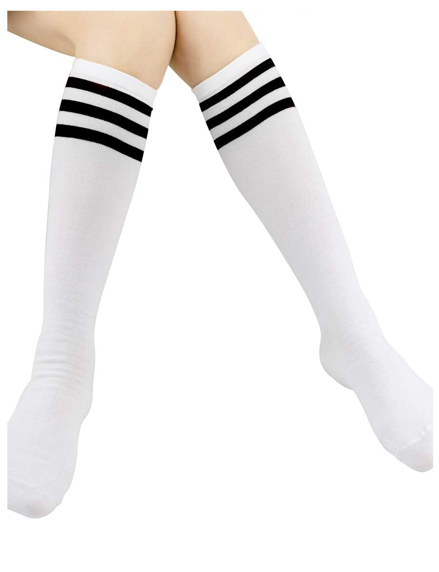 DAZCOS Classic Schoolgirl Triple Striped Socks Over The Calf Tube Socks for Valentine&