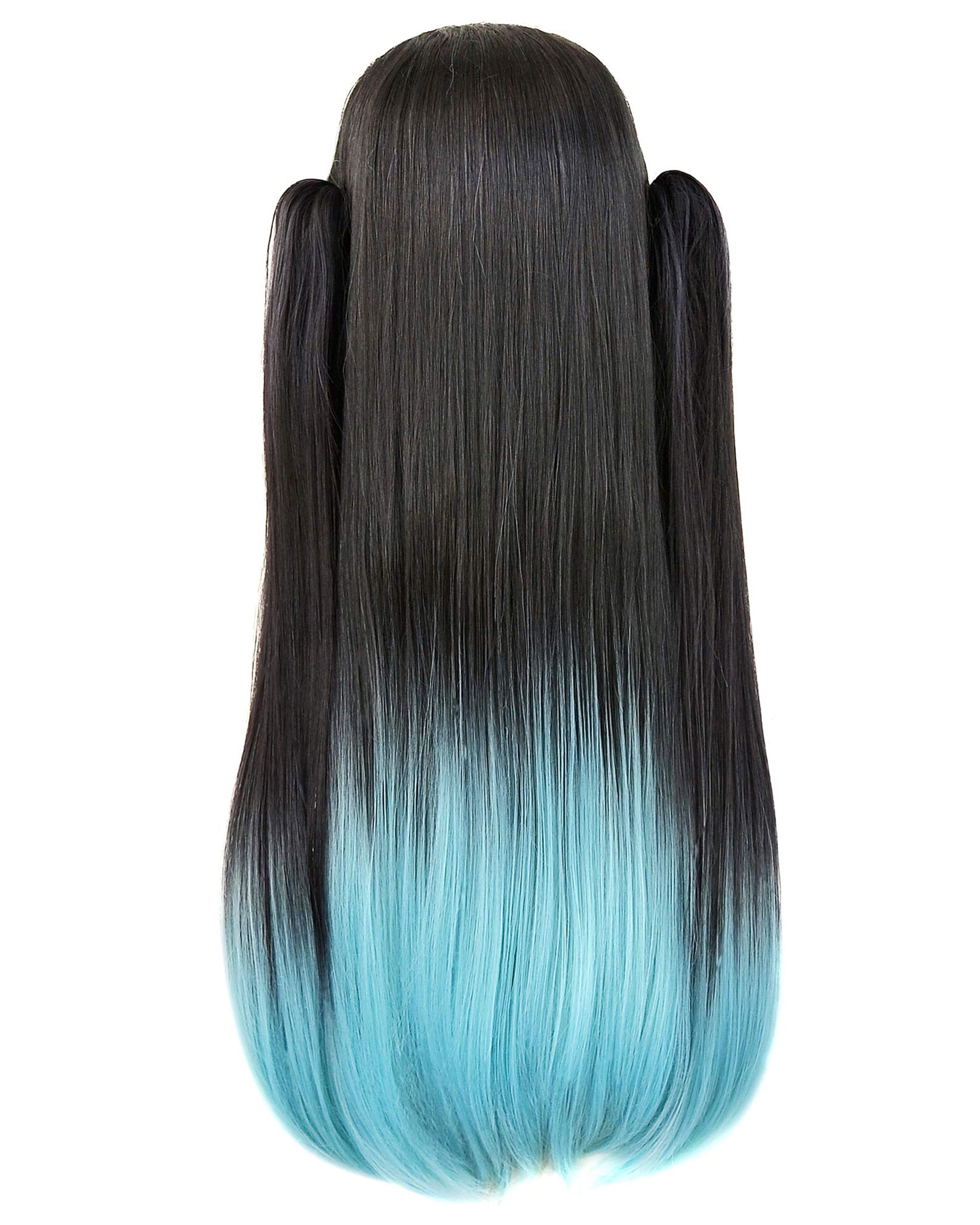 DAZCOS Tokitou Wig Unisex Anime Cosplay Long Gradient Black Blue Hair with Tail-Clips Black